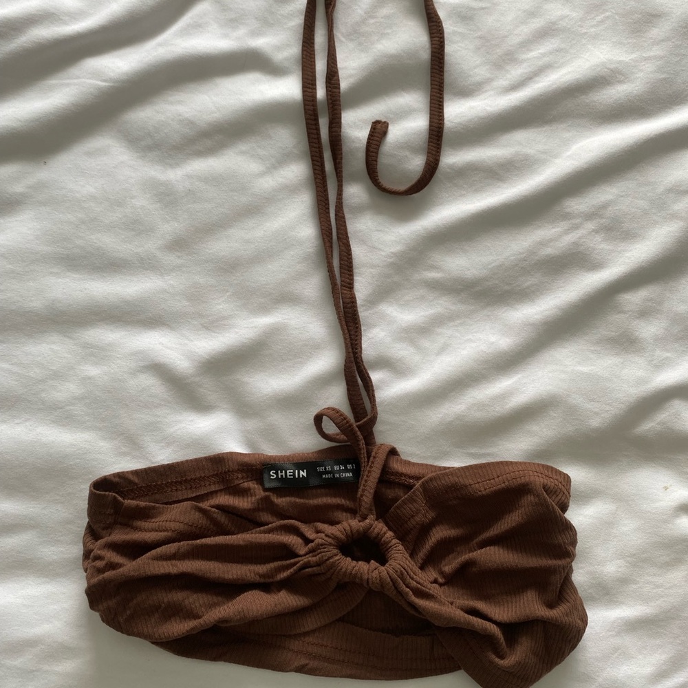 SHEIN Brown Ruched Halter Top